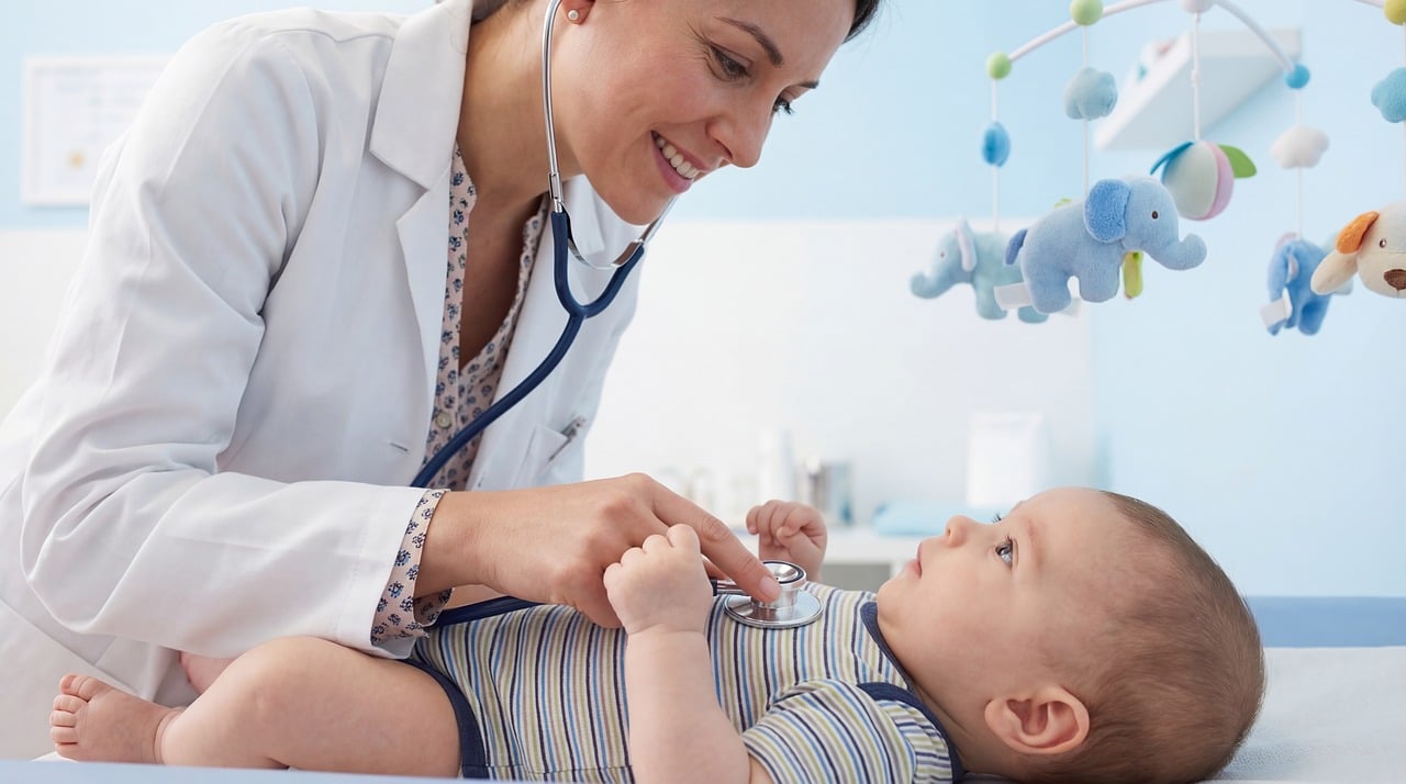 Детский врач осматривает ребенка